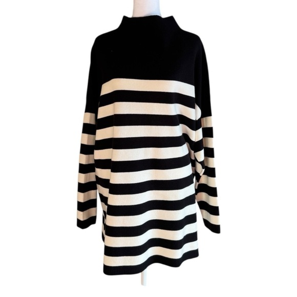 Max Studio Woman Striped Sweater 2X – Black White Mock Neck Tunic Pullover - Picture 1 of 5
